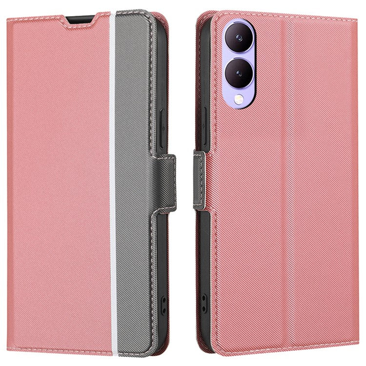 Phone Case for vivo Y17s 4G Side Magnetic Closure Stand Full Protection Cover - Pink