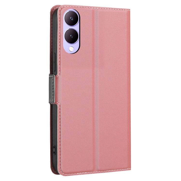 Phone Case for vivo Y17s 4G Side Magnetic Closure Stand Full Protection Cover - Pink