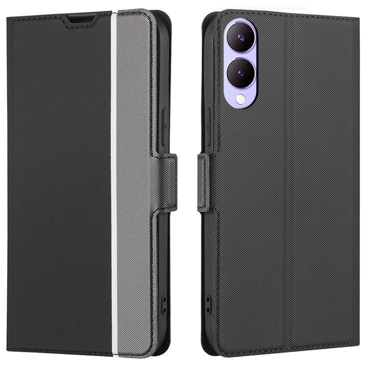 Phone Case for vivo Y17s 4G Side Magnetic Closure Stand Full Protection Cover - Black