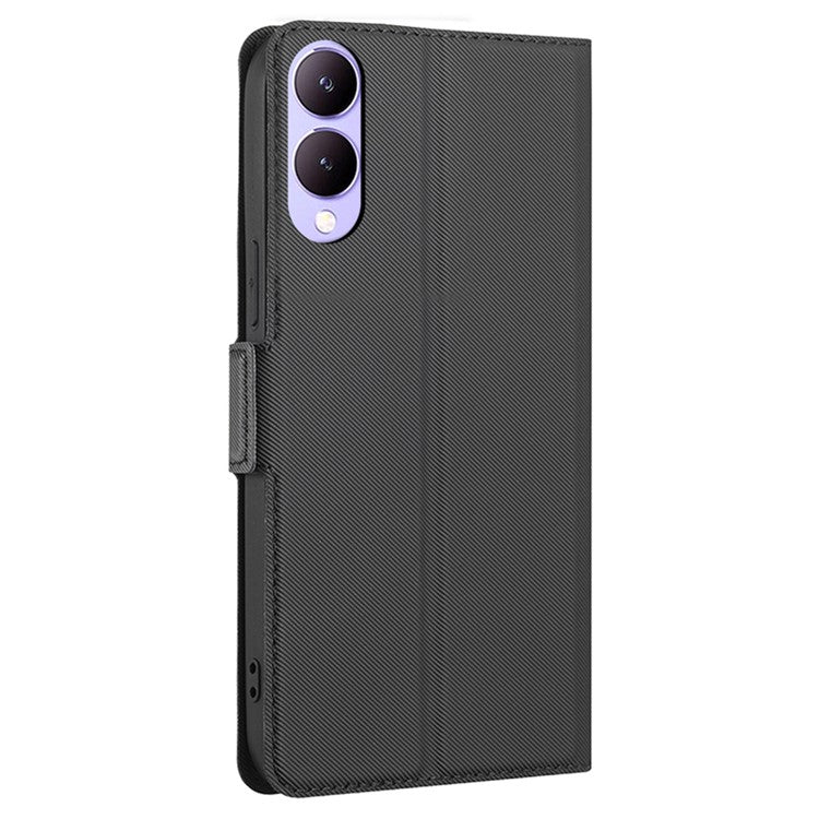 Phone Case for vivo Y17s 4G Side Magnetic Closure Stand Full Protection Cover - Black