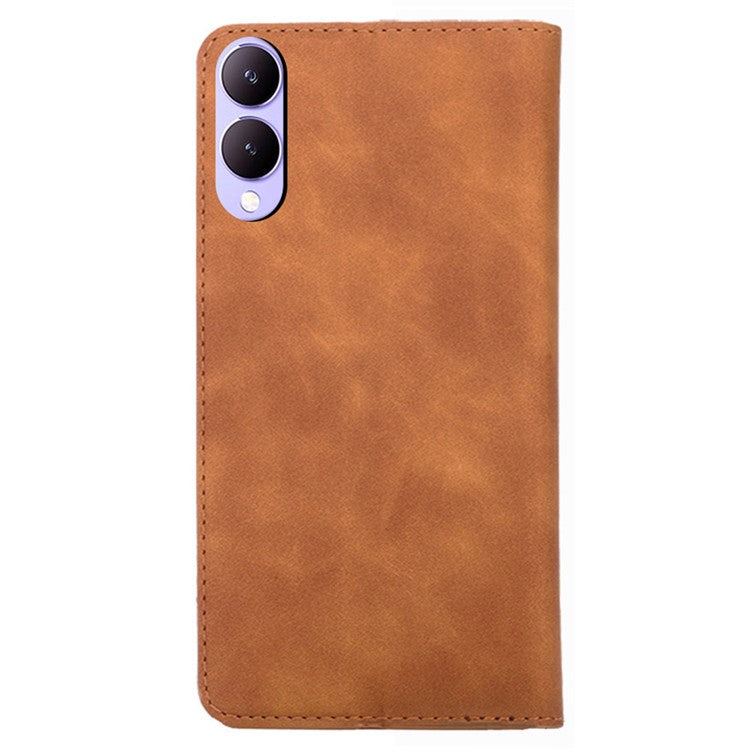 For vivo Y17s 4G Case 2 Card Holder Slot PU Leather Phone Cover Skin Touch Feeling - Light Brown