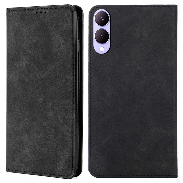 For vivo Y17s 4G Case 2 Card Holder Slot PU Leather Phone Cover Skin Touch Feeling - Black