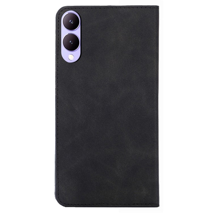 For vivo Y17s 4G Case 2 Card Holder Slot PU Leather Phone Cover Skin Touch Feeling - Black