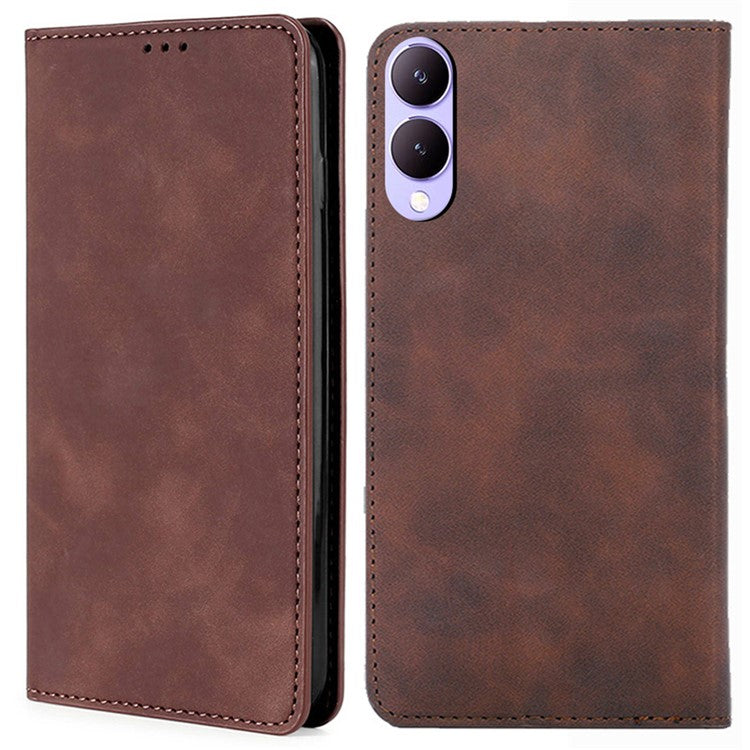 For vivo Y17s 4G Case 2 Card Holder Slot PU Leather Phone Cover Skin Touch Feeling - Dark Brown