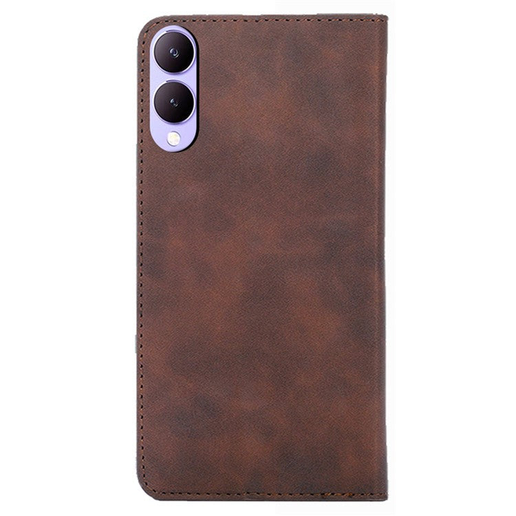 For vivo Y17s 4G Case 2 Card Holder Slot PU Leather Phone Cover Skin Touch Feeling - Dark Brown