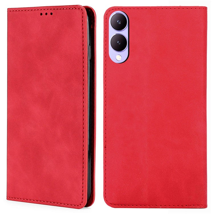 For vivo Y17s 4G Case 2 Card Holder Slot PU Leather Phone Cover Skin Touch Feeling - Red