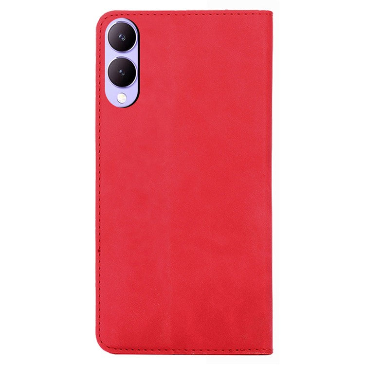 For vivo Y17s 4G Case 2 Card Holder Slot PU Leather Phone Cover Skin Touch Feeling - Red