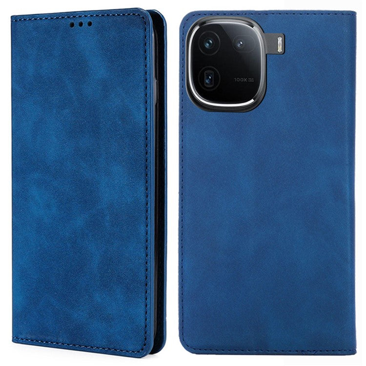 Leather Case for vivo iQOO 12 5G Folding Stand Cover with Card Slots - Blue