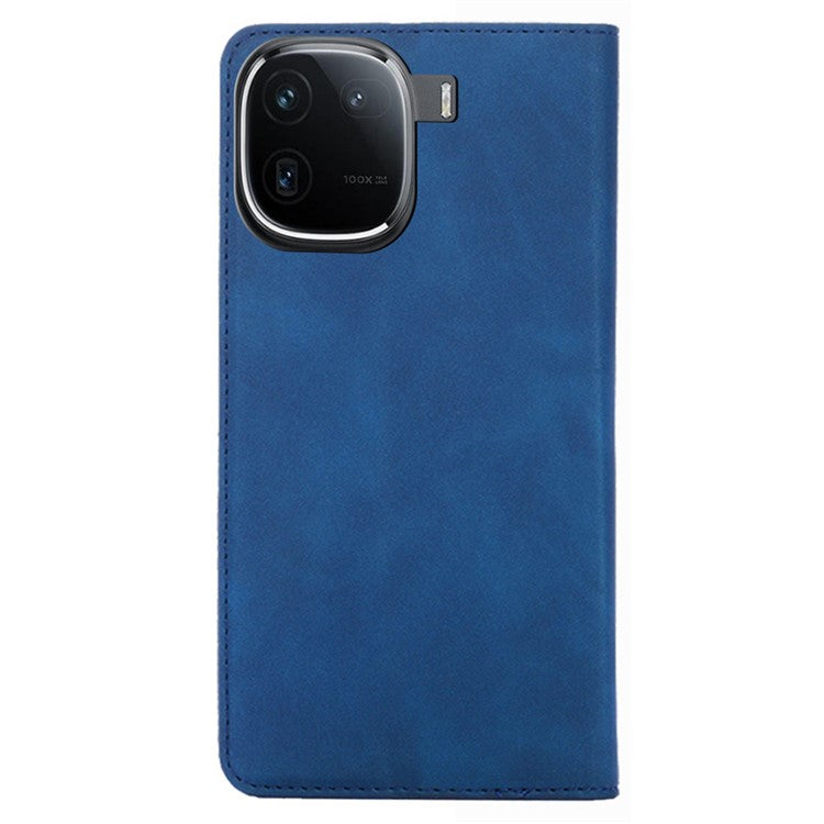 Leather Case for vivo iQOO 12 5G Folding Stand Cover with Card Slots - Blue