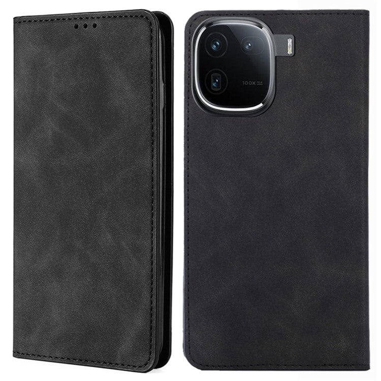 Leather Case for vivo iQOO 12 5G Folding Stand Cover with Card Slots - Black