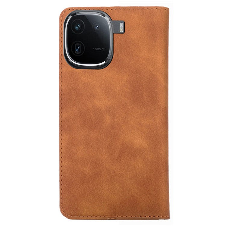 Leather Case for vivo iQOO 12 5G Folding Stand Cover with Card Slots - Light Brown