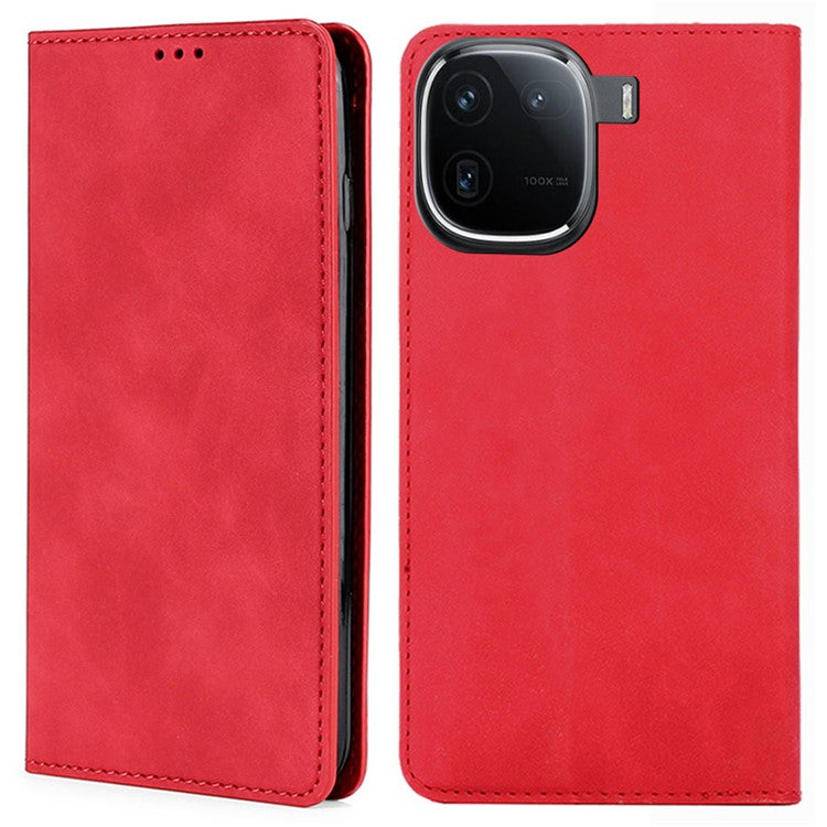 Leather Case for vivo iQOO 12 5G Folding Stand Cover with Card Slots - Red