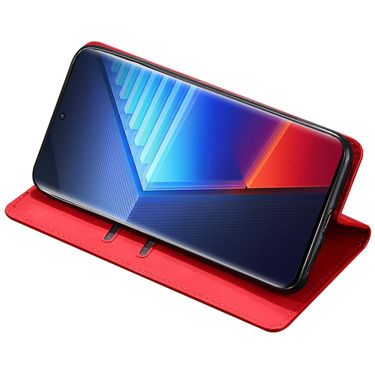 Leather Case for vivo iQOO 12 5G Folding Stand Cover with Card Slots - Red