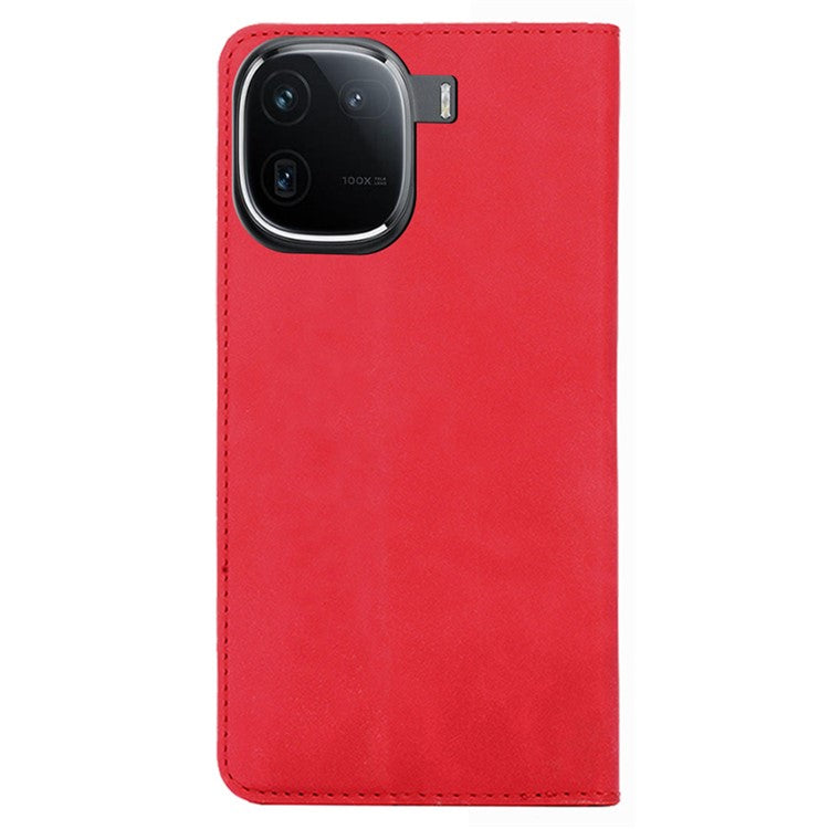 Leather Case for vivo iQOO 12 5G Folding Stand Cover with Card Slots - Red