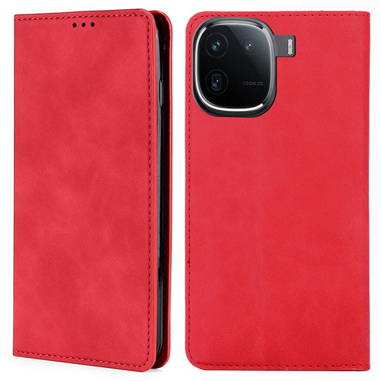 For vivo iQOO 12 Pro 5G Skin-touch Cover Flip Protective Phone Case Magnetic Auto-absorbed - Red