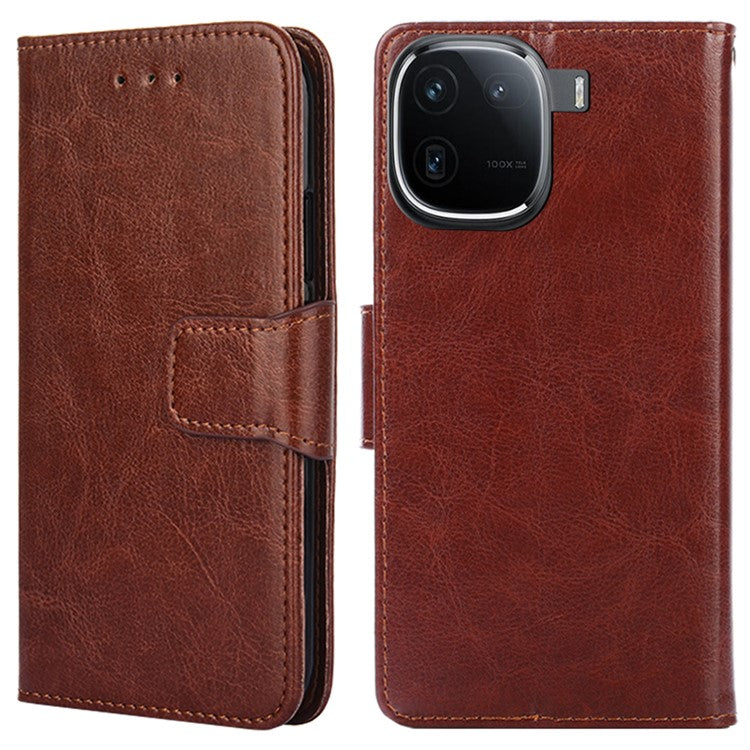 Case Collection for vivo iQOO 12 Pro 5G Leather Folio Flip Cover Magnetic Closure Stand - Brown