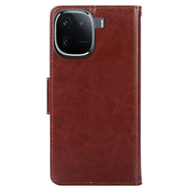 Case Collection for vivo iQOO 12 Pro 5G Leather Folio Flip Cover Magnetic Closure Stand - Brown