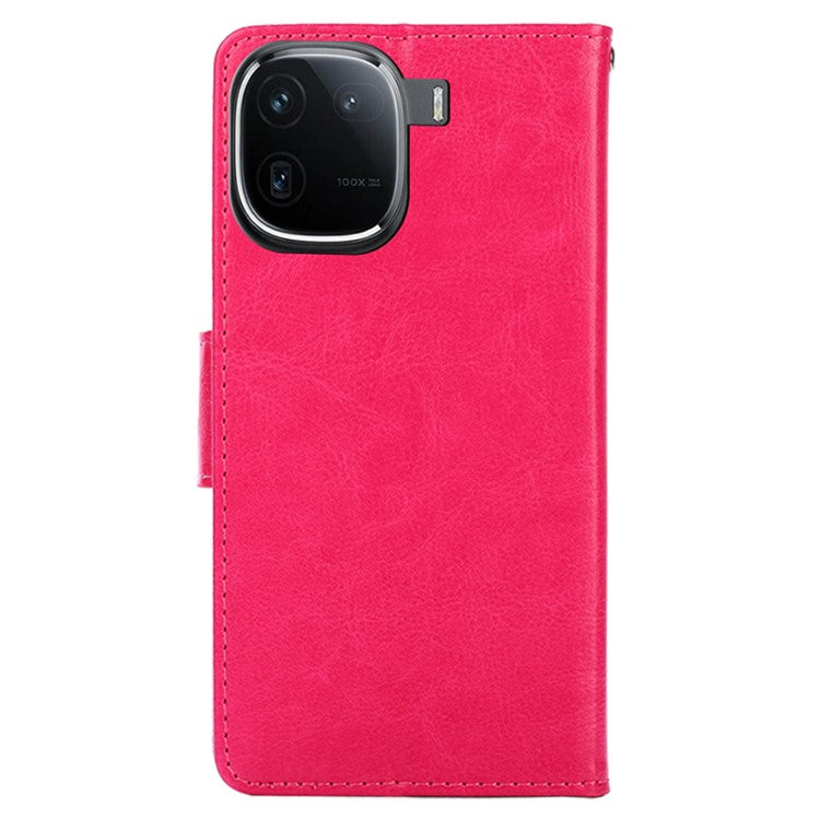 Case Collection for vivo iQOO 12 Pro 5G Leather Folio Flip Cover Magnetic Closure Stand - Rose