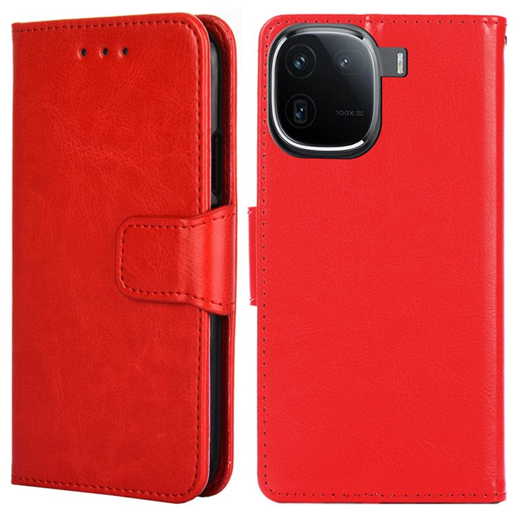 Case Collection for vivo iQOO 12 Pro 5G Leather Folio Flip Cover Magnetic Closure Stand - Red