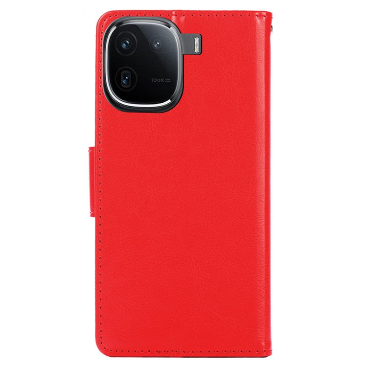 Case Collection for vivo iQOO 12 Pro 5G Leather Folio Flip Cover Magnetic Closure Stand - Red