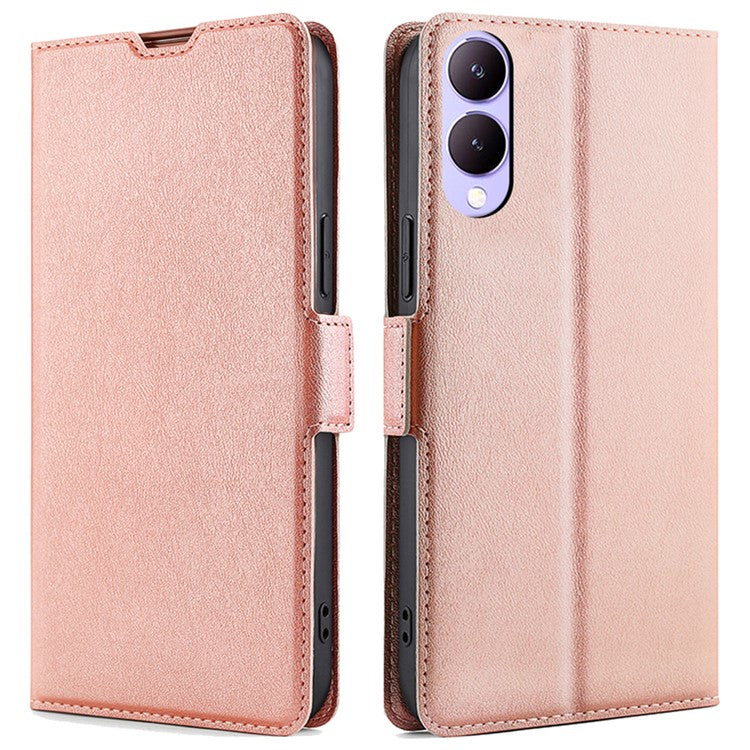 Case for vivo Y17s 4G Leather Folio Phone Cover with Card Slots Magnetic Protection - Rose Gold