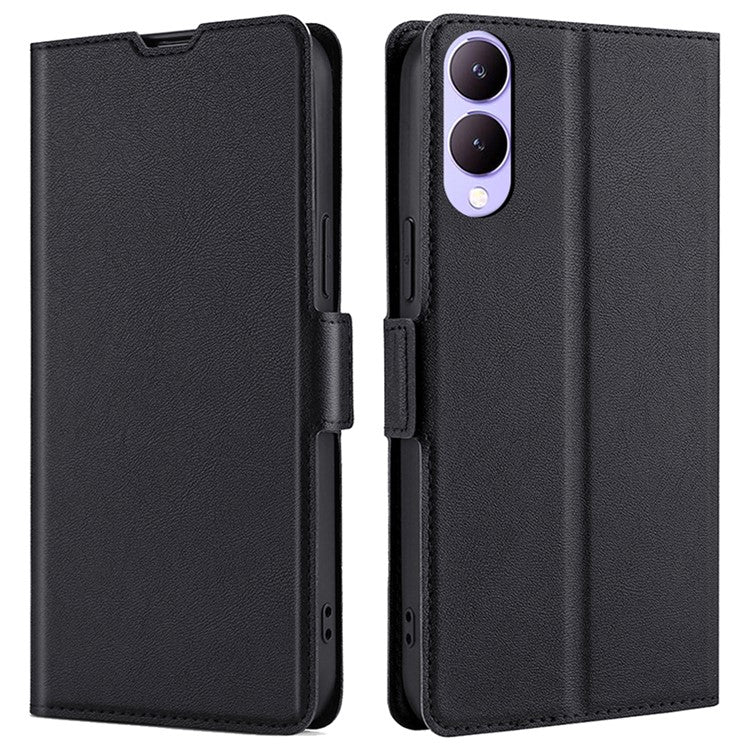 Case for vivo Y17s 4G Leather Folio Phone Cover with Card Slots Magnetic Protection - Black