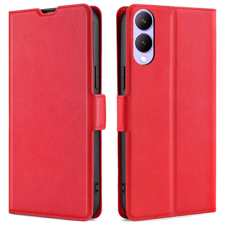 Case for vivo Y17s 4G Leather Folio Phone Cover with Card Slots Magnetic Protection - Red