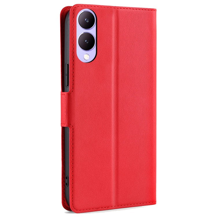 Case for vivo Y17s 4G Leather Folio Phone Cover with Card Slots Magnetic Protection - Red