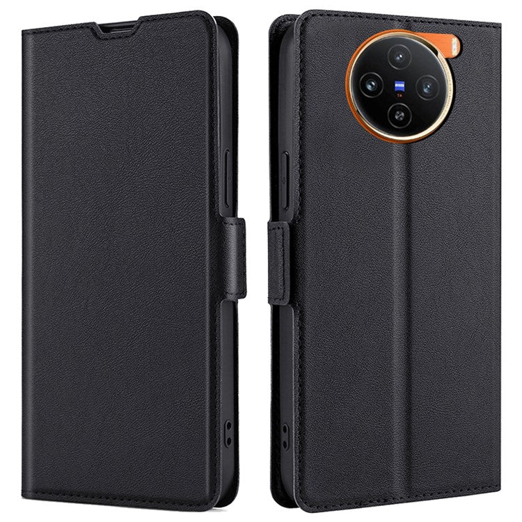 For vivo X100 5G Leather Flip Phone Case Double Easy-open Clasp Shockproof Cover - Black