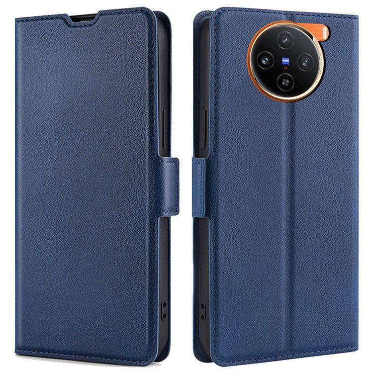 For vivo X100 5G Leather Flip Phone Case Double Easy-open Clasp Shockproof Cover - Blue