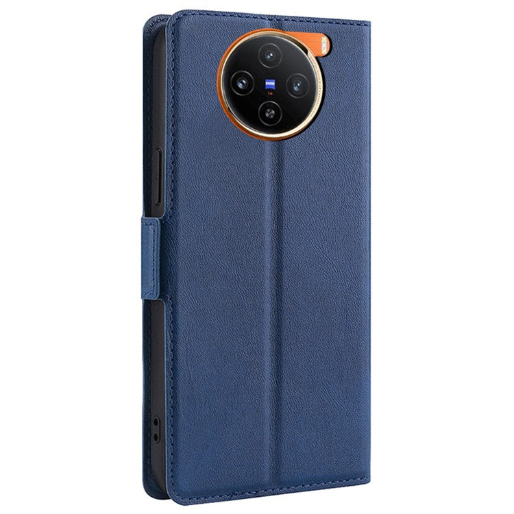 For vivo X100 5G Leather Flip Phone Case Double Easy-open Clasp Shockproof Cover - Blue