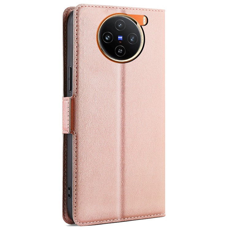 For vivo X100 5G Leather Flip Phone Case Double Easy-open Clasp Shockproof Cover - Rose Gold