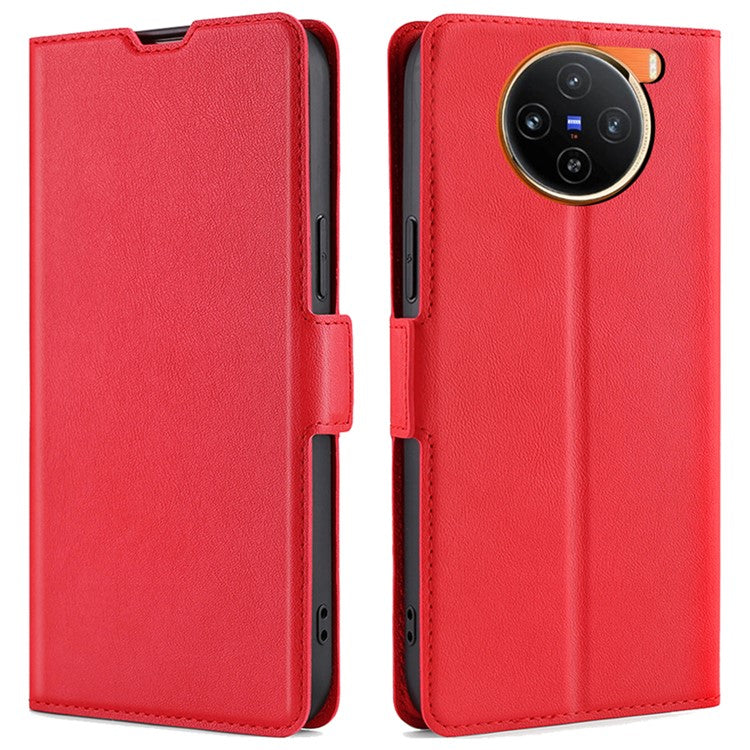 For vivo X100 5G Leather Flip Phone Case Double Easy-open Clasp Shockproof Cover - Red