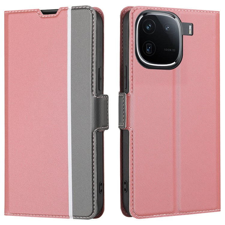 For vivo iQOO 12 5G Leather Folio Flip Cover Stand View Shockproof Phone Case - Pink