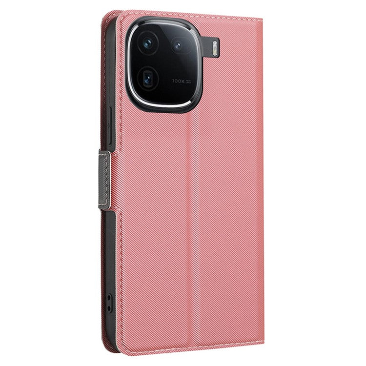 For vivo iQOO 12 5G Leather Folio Flip Cover Stand View Shockproof Phone Case - Pink