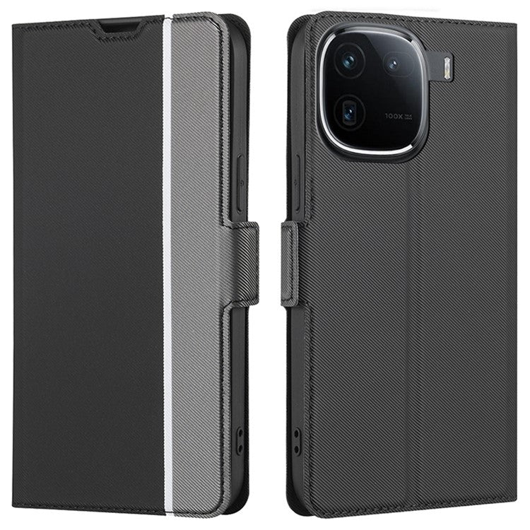 For vivo iQOO 12 Pro 5G Magnetic Closure PU Leather Case Flip Protective Cover with Card Holder - Black