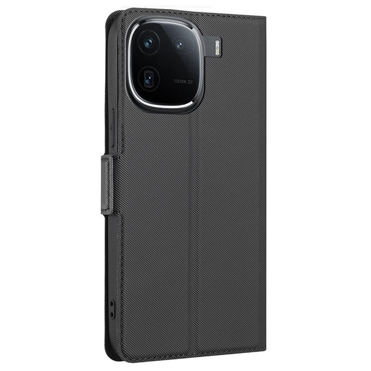 For vivo iQOO 12 Pro 5G Magnetic Closure PU Leather Case Flip Protective Cover with Card Holder - Black