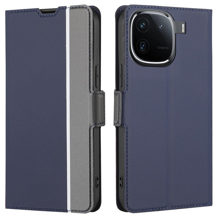 For vivo iQOO 12 Pro 5G Magnetic Closure PU Leather Case Flip Protective Cover with Card Holder - Blue