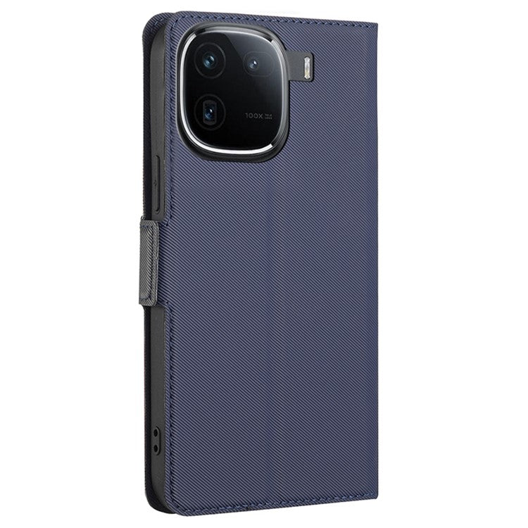 For vivo iQOO 12 Pro 5G Magnetic Closure PU Leather Case Flip Protective Cover with Card Holder - Blue