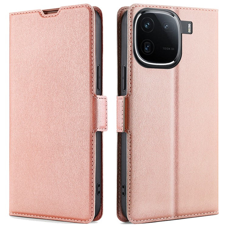 For vivo iQOO 12 5G Leather Case Card Holder Phone Cover Side Magnetic Clasp - Rose Gold