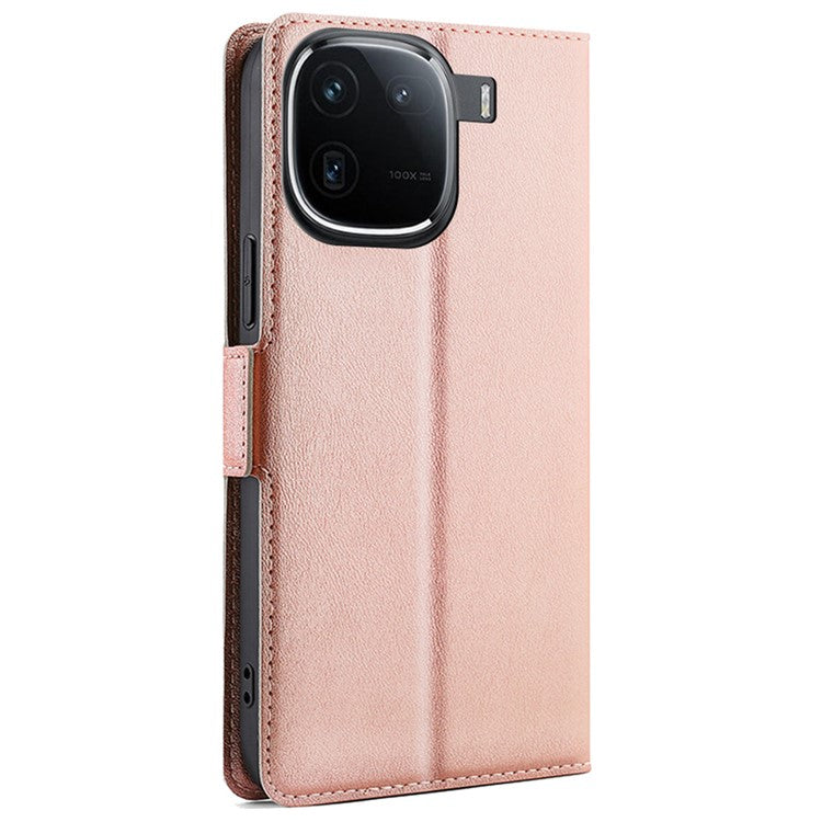 For vivo iQOO 12 5G Leather Case Card Holder Phone Cover Side Magnetic Clasp - Rose Gold