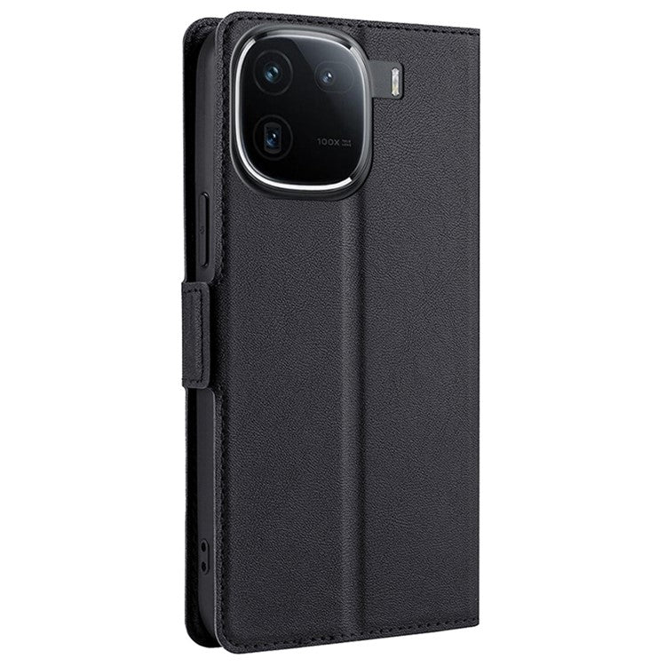 For vivo iQOO 12 5G Leather Case Card Holder Phone Cover Side Magnetic Clasp - Black