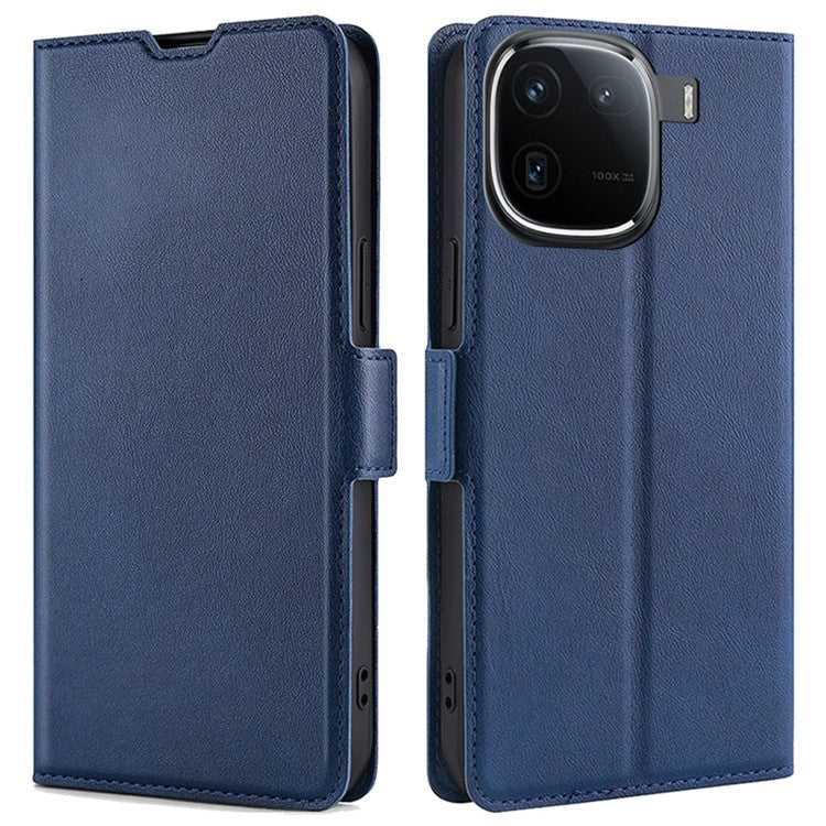 For vivo iQOO 12 5G Leather Case Card Holder Phone Cover Side Magnetic Clasp - Blue