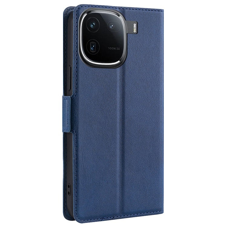 For vivo iQOO 12 5G Leather Case Card Holder Phone Cover Side Magnetic Clasp - Blue