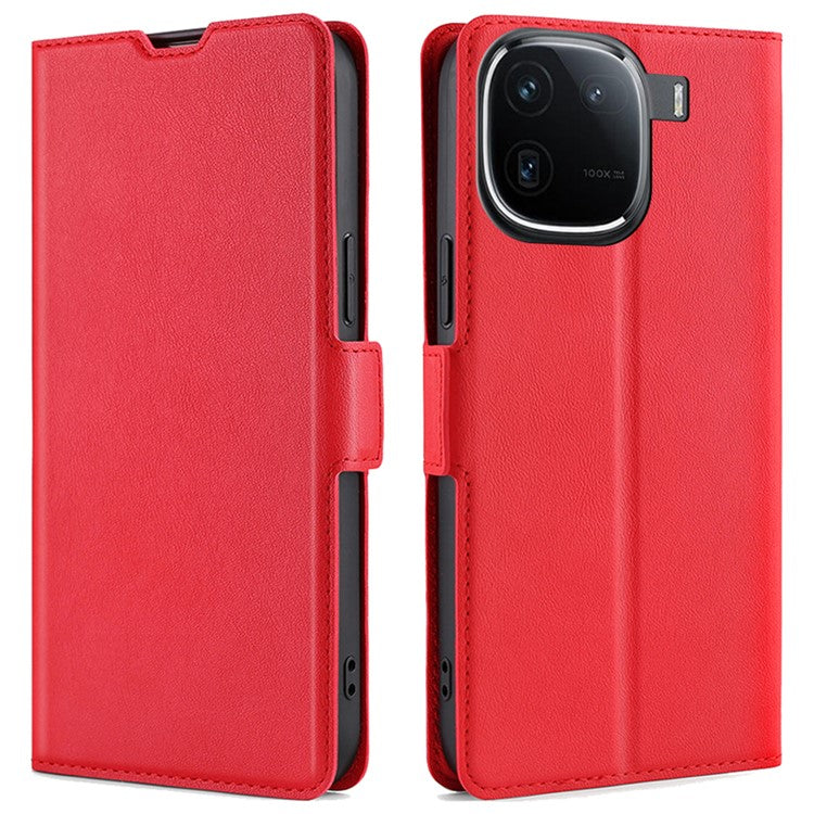 For vivo iQOO 12 5G Leather Case Card Holder Phone Cover Side Magnetic Clasp - Red