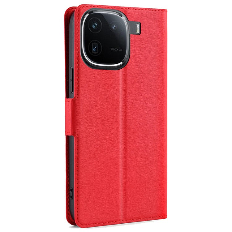 For vivo iQOO 12 5G Leather Case Card Holder Phone Cover Side Magnetic Clasp - Red