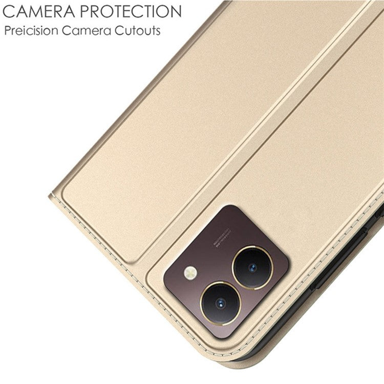 For vivo Y27s 4G Phone Cover Anti-Scratch Card Slot PU Leather Case - Gold