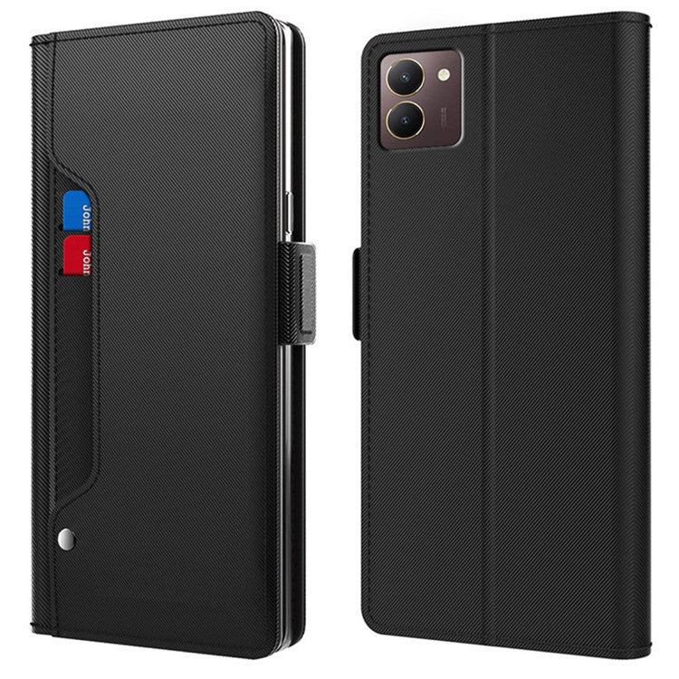 For vivo Y27s 4G Slim-Fit PU Leather Stand Phone Cover Built-in Mirror Cases - Black