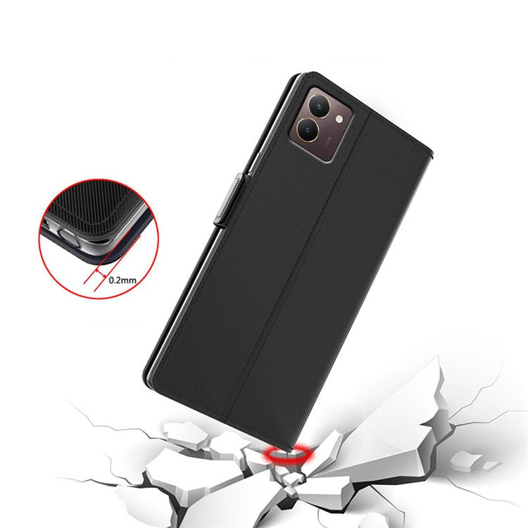 For vivo Y27s 4G Slim-Fit PU Leather Stand Phone Cover Built-in Mirror Cases - Black