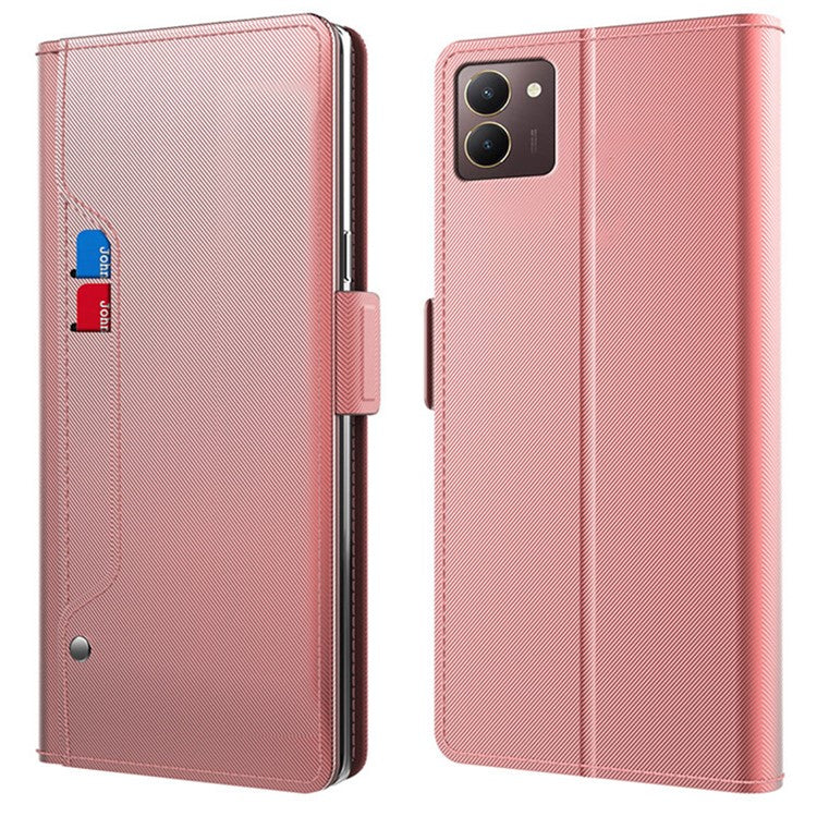 For vivo Y27s 4G Slim-Fit PU Leather Stand Phone Cover Built-in Mirror Cases - Rose Gold